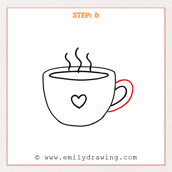 how to draw a coffee cup - The coffee cup handle is refined with a fuller outer curve, making the handle look complete.